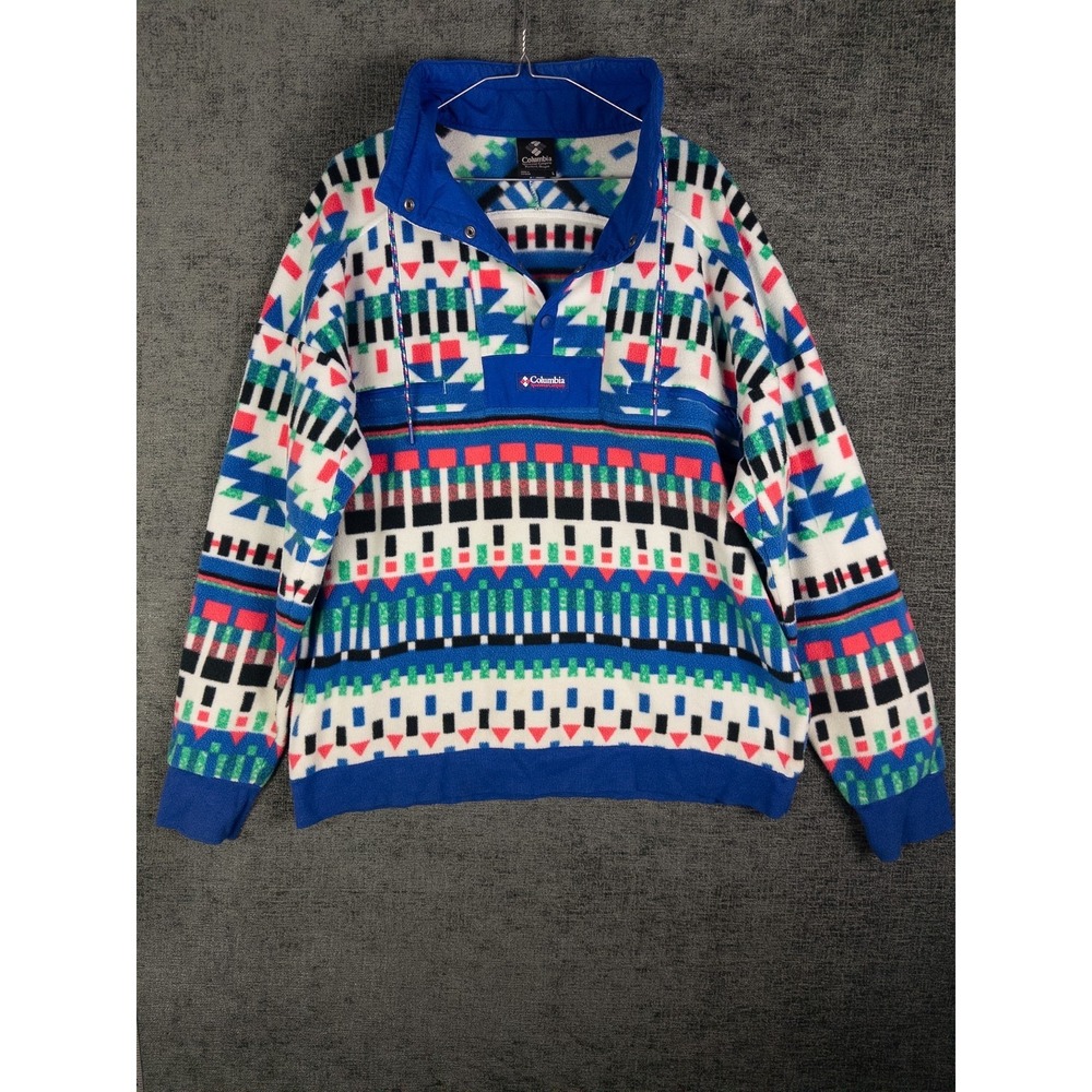 Columbia Mens Podwer Keg‎ Jacket L Aztec Southwestern Fleece Pullover Snap